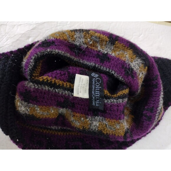 Vintage Columbia Adult Unisex Wool Alpaca Blend Winter Beanie Purple Blk Copper - Picture 9 of 11